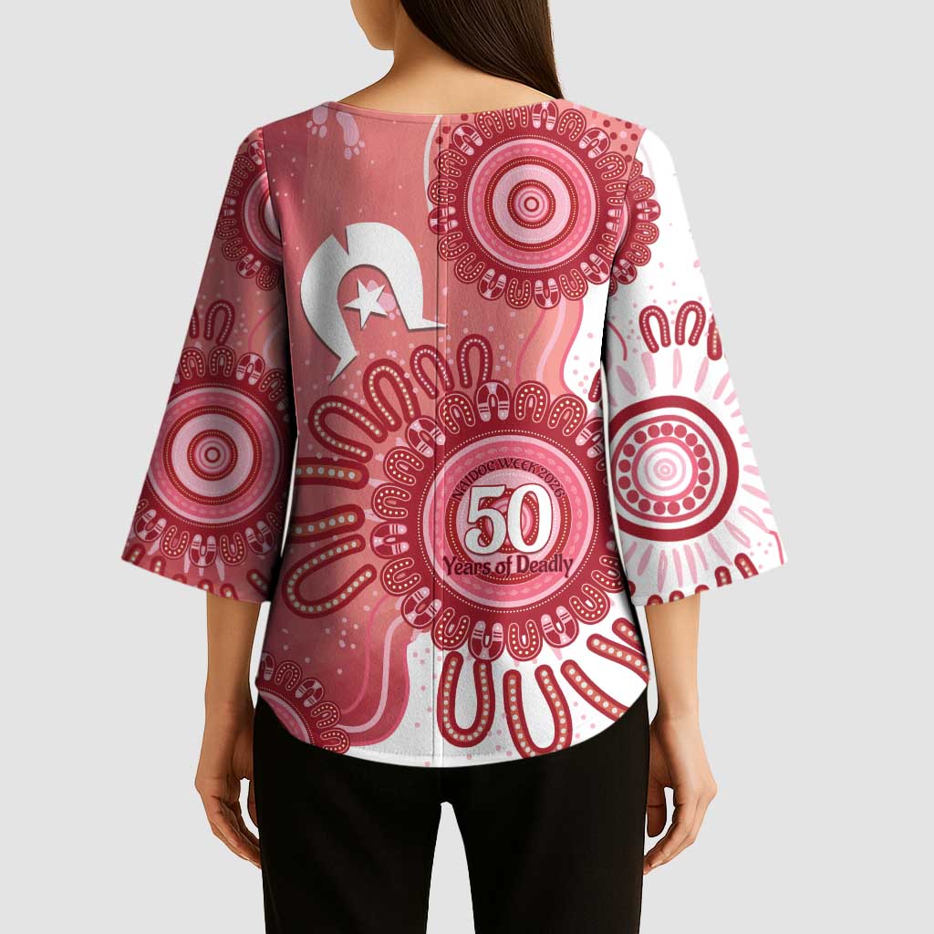 NAIDOC Week 2026 Kimono Sleeve Blouse 50 Years Deadly Dhari Pink Aboriginal Art