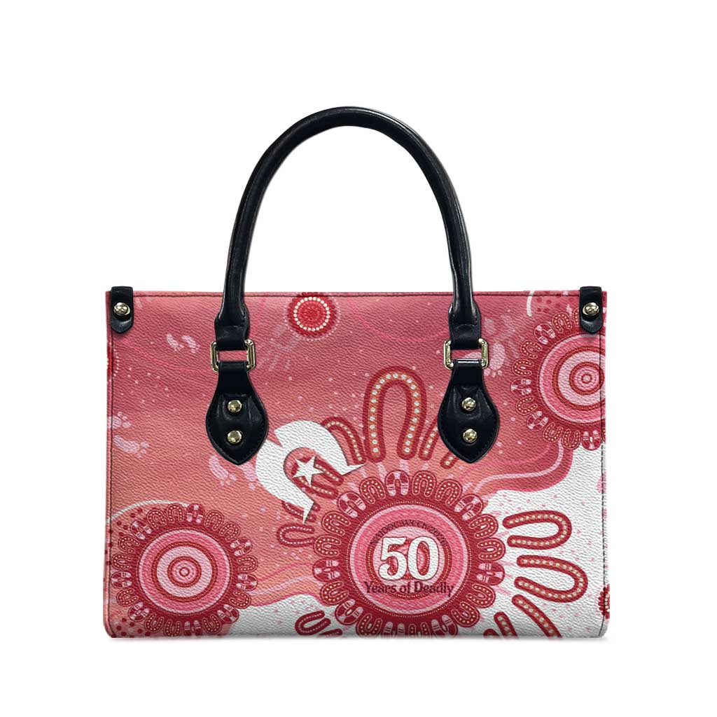 NAIDOC Week 2026 Leather Bag 50 Years Deadly Dhari Pink Aboriginal Art