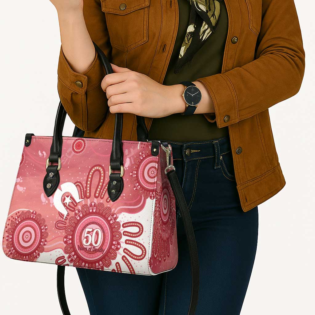 NAIDOC Week 2026 Leather Bag 50 Years Deadly Dhari Pink Aboriginal Art