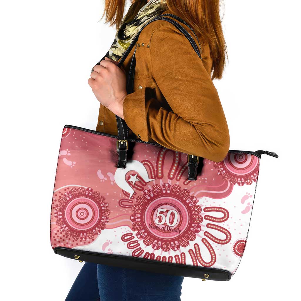 NAIDOC Week 2026 Leather Tote Bag 50 Years Deadly Dhari Pink Aboriginal Art