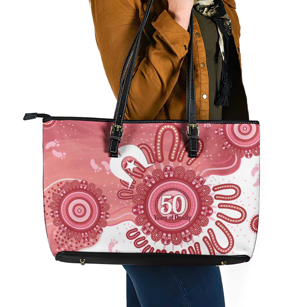 NAIDOC Week 2026 Leather Tote Bag 50 Years Deadly Dhari Pink Aboriginal Art