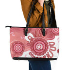 NAIDOC Week 2026 Leather Tote Bag 50 Years Deadly Dhari Pink Aboriginal Art