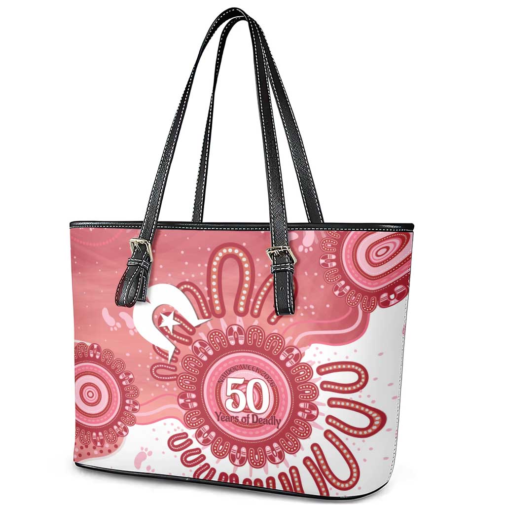 NAIDOC Week 2026 Leather Tote Bag 50 Years Deadly Dhari Pink Aboriginal Art