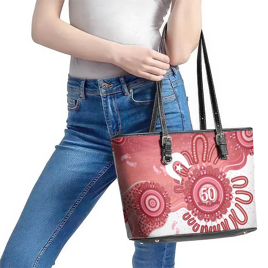 NAIDOC Week 2026 Leather Tote Bag 50 Years Deadly Dhari Pink Aboriginal Art
