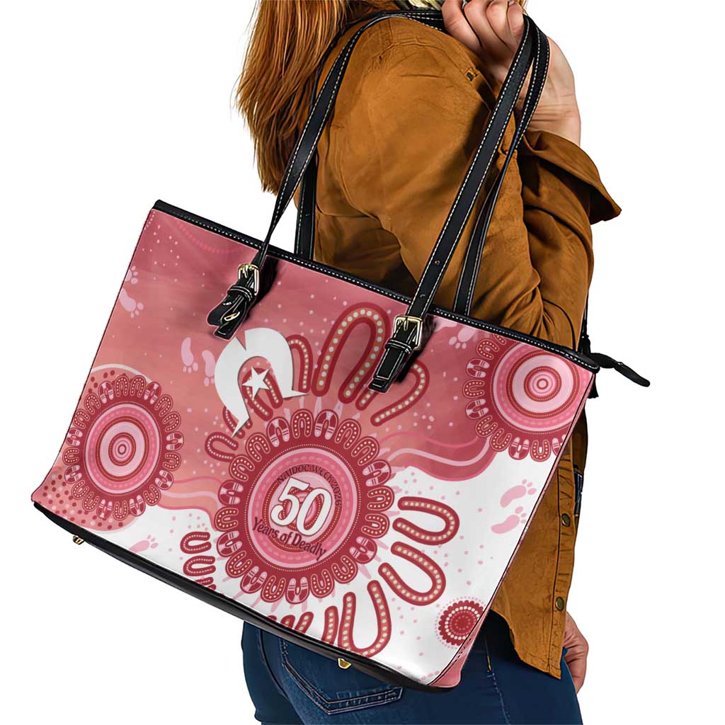 NAIDOC Week 2026 Leather Tote Bag 50 Years Deadly Dhari Pink Aboriginal Art