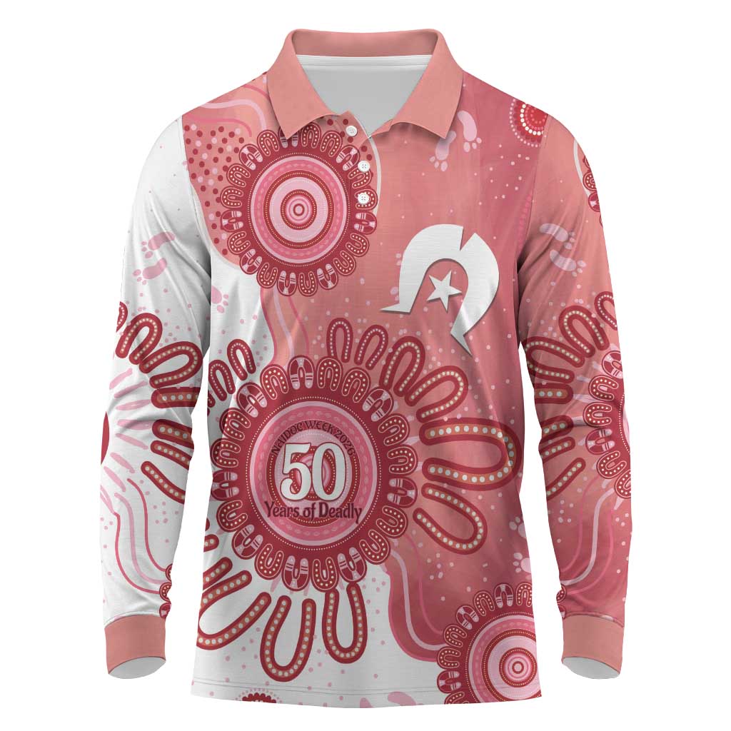 NAIDOC Week 2026 Long Sleeve Polo Shirt 50 Years Deadly Dhari Pink Aboriginal Art