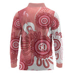 NAIDOC Week 2026 Long Sleeve Polo Shirt 50 Years Deadly Dhari Pink Aboriginal Art