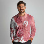 NAIDOC Week 2026 Long Sleeve Polo Shirt 50 Years Deadly Dhari Pink Aboriginal Art