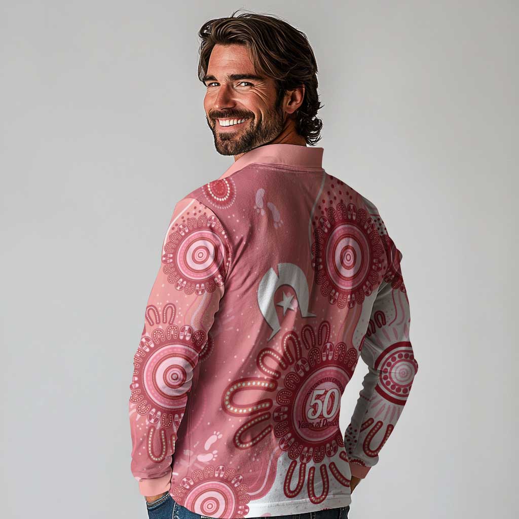 NAIDOC Week 2026 Long Sleeve Polo Shirt 50 Years Deadly Dhari Pink Aboriginal Art