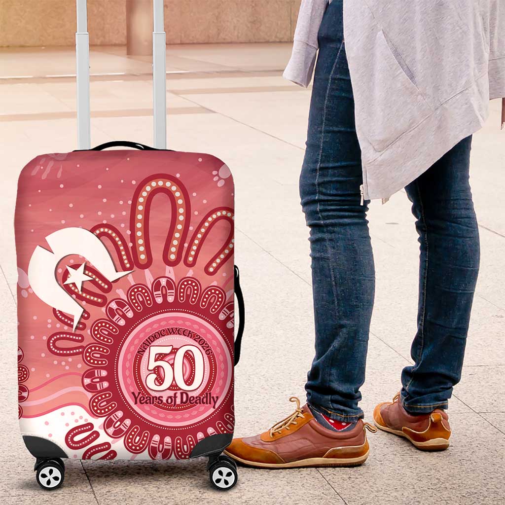 NAIDOC Week 2026 Luggage Cover 50 Years Deadly Dhari Pink Aboriginal Art