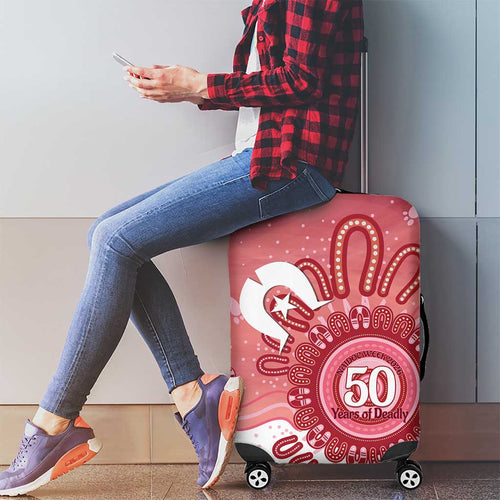 NAIDOC Week 2026 Luggage Cover 50 Years Deadly Dhari Pink Aboriginal Art