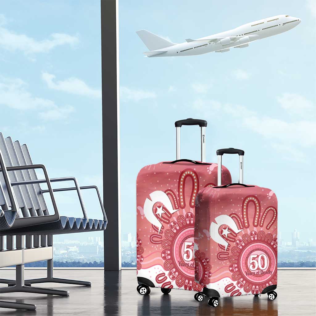 NAIDOC Week 2026 Luggage Cover 50 Years Deadly Dhari Pink Aboriginal Art