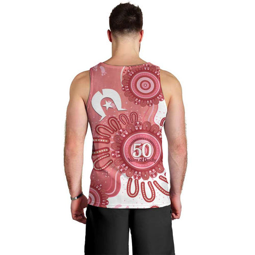 NAIDOC Week 2026 Men Tank Top 50 Years Deadly Dhari Pink Aboriginal Art