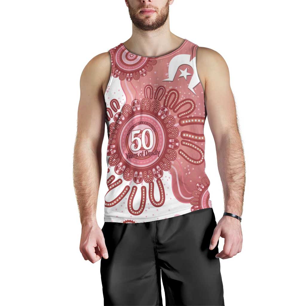 NAIDOC Week 2026 Men Tank Top 50 Years Deadly Dhari Pink Aboriginal Art