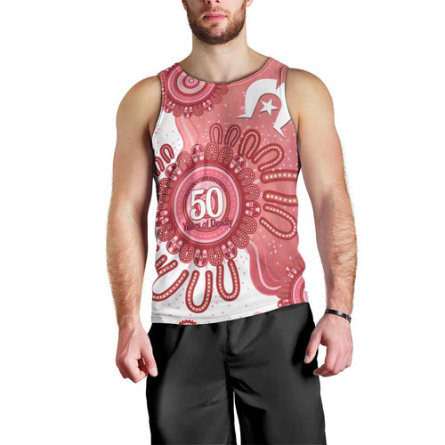 NAIDOC Week 2026 Men Tank Top 50 Years Deadly Dhari Pink Aboriginal Art