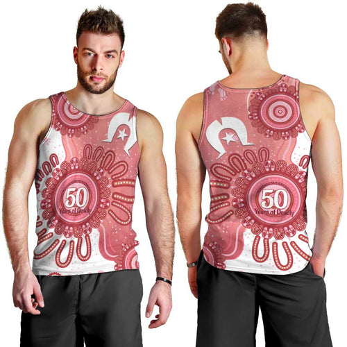 NAIDOC Week 2026 Men Tank Top 50 Years Deadly Dhari Pink Aboriginal Art