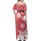 NAIDOC Week 2026 Off Shoulder Maxi Dress 50 Years Deadly Dhari Pink Aboriginal Art