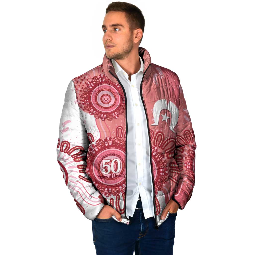 NAIDOC Week 2026 Padded Jacket 50 Years Deadly Dhari Pink Aboriginal Art