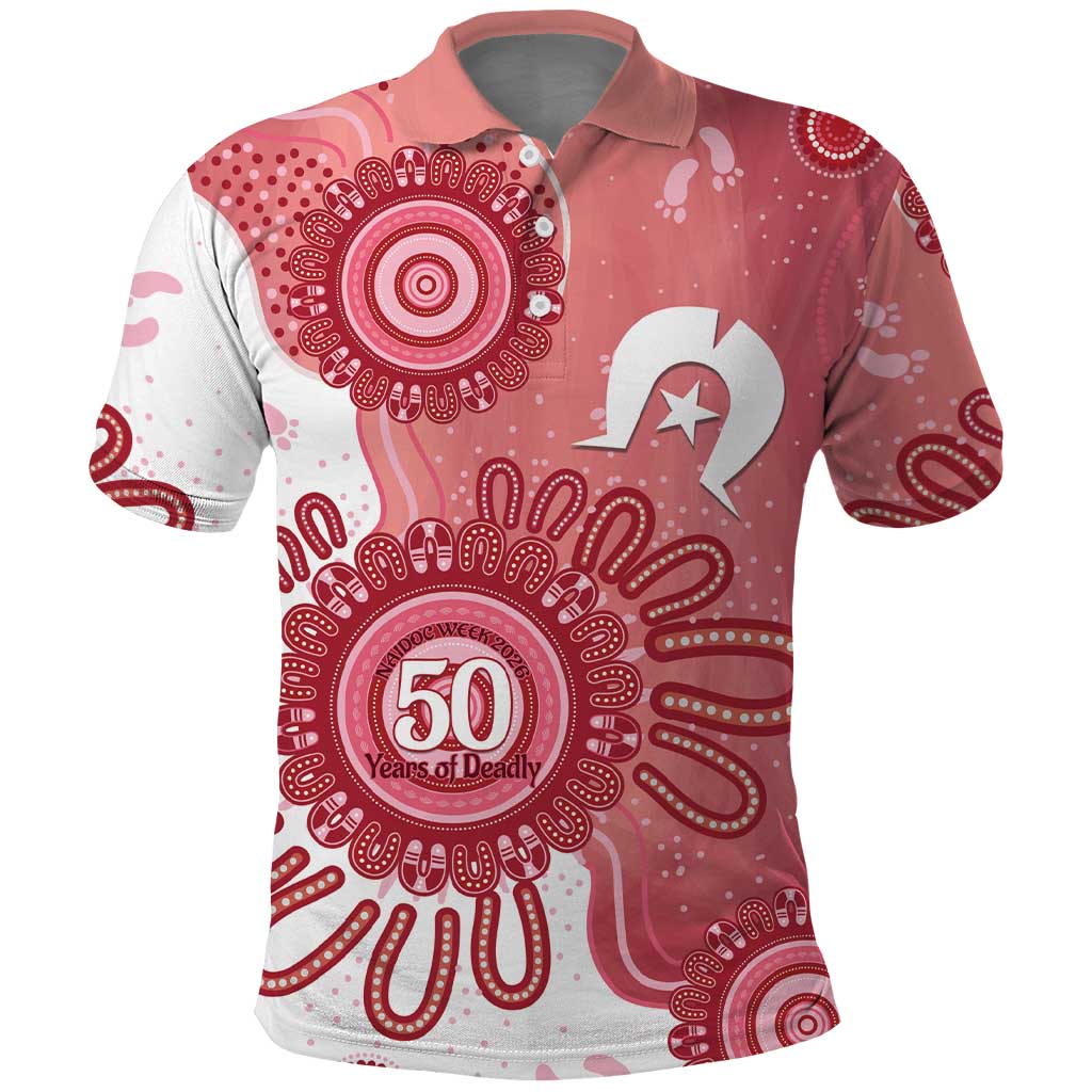 NAIDOC Week 2026 Polo Shirt 50 Years Deadly Dhari Pink Aboriginal Art