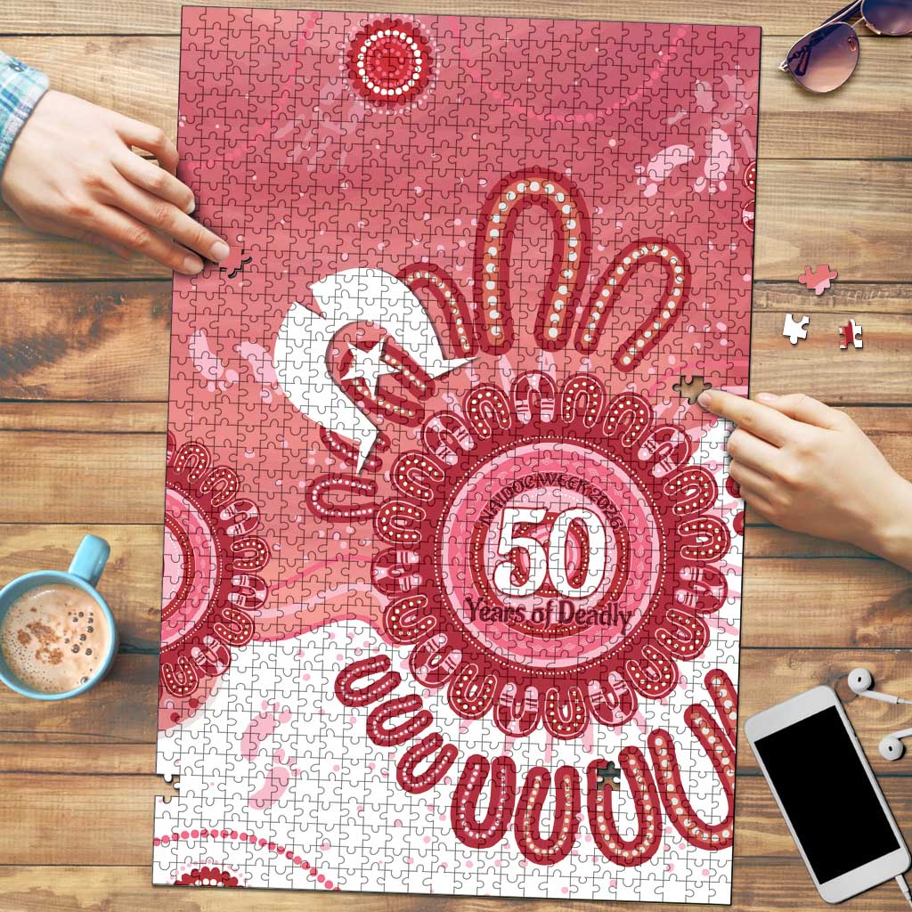 NAIDOC Week 2026 Puzzle 50 Years Deadly Dhari Pink Aboriginal Art