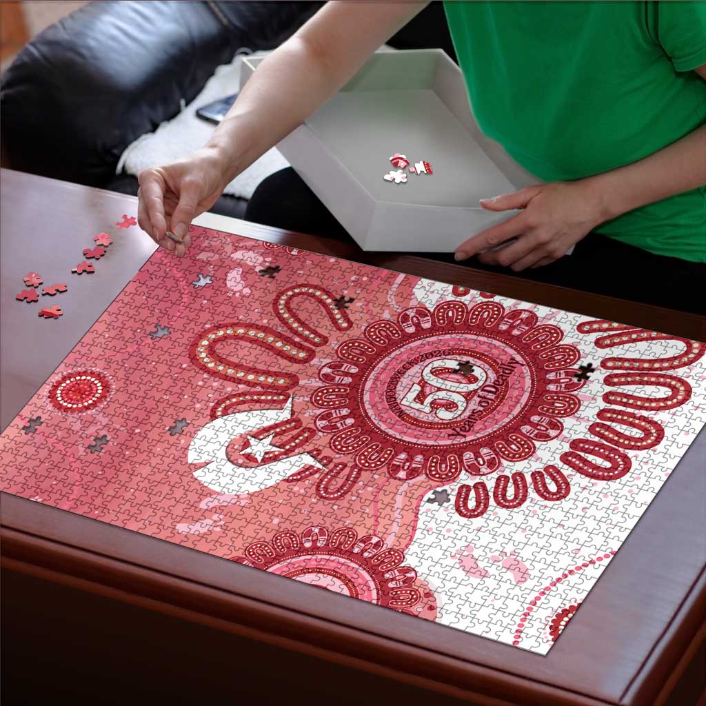 NAIDOC Week 2026 Puzzle 50 Years Deadly Dhari Pink Aboriginal Art