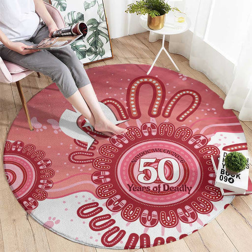 NAIDOC Week 2026 Round Carpet 50 Years Deadly Dhari Pink Aboriginal Art
