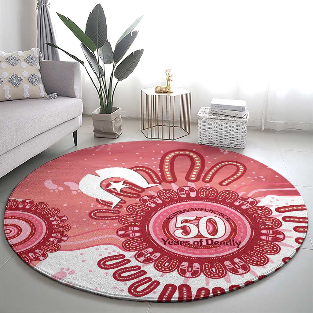NAIDOC Week 2026 Round Carpet 50 Years Deadly Dhari Pink Aboriginal Art