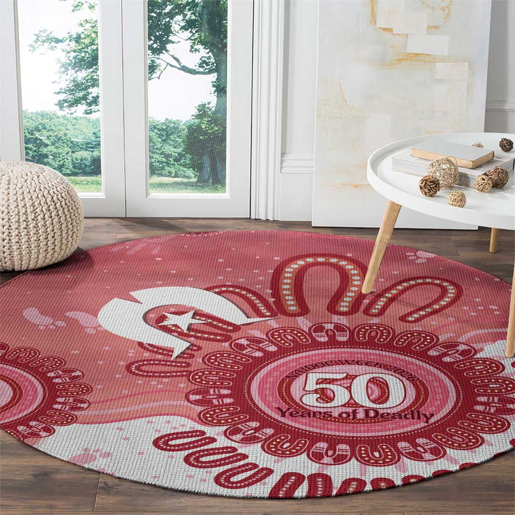 NAIDOC Week 2026 Round Carpet 50 Years Deadly Dhari Pink Aboriginal Art