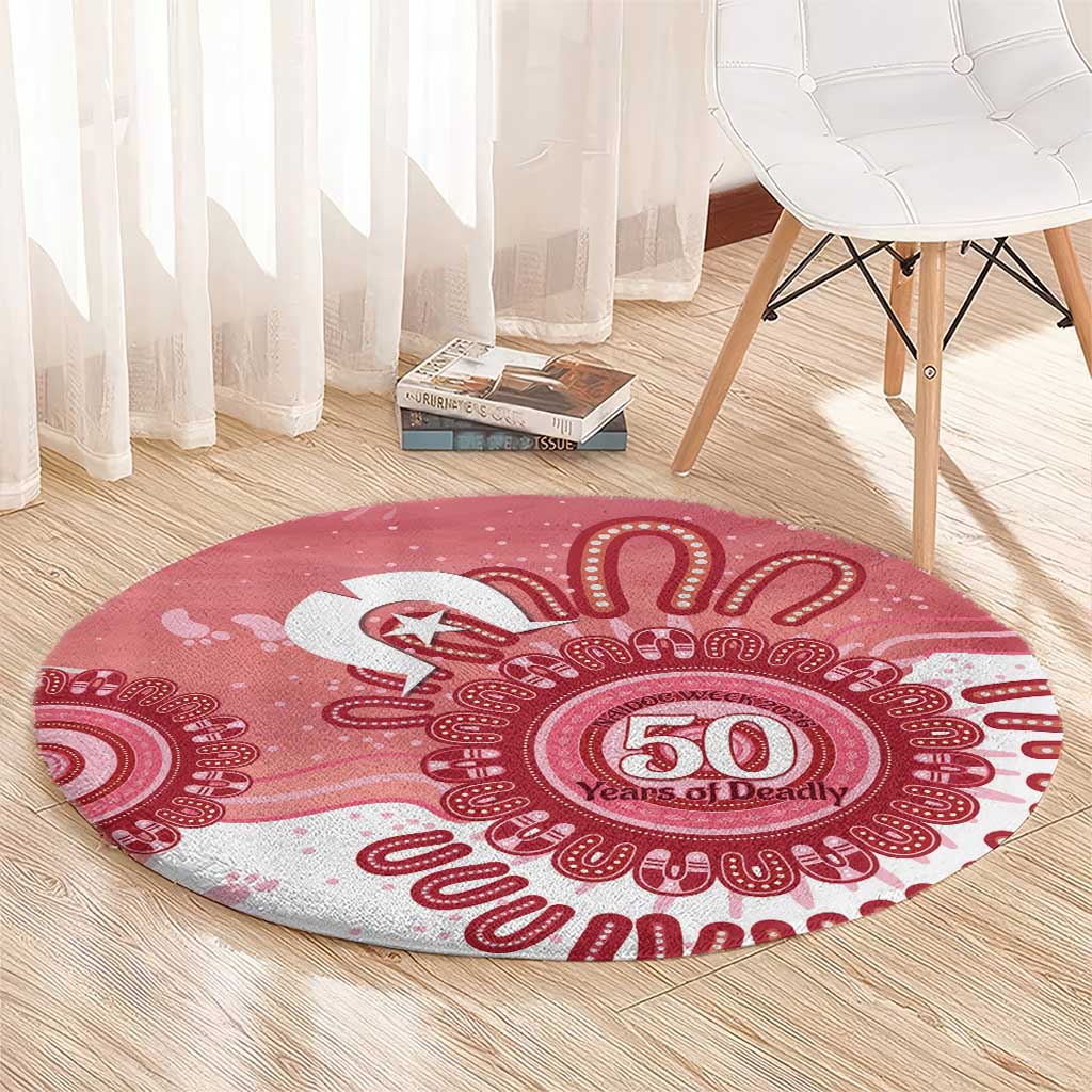NAIDOC Week 2026 Round Carpet 50 Years Deadly Dhari Pink Aboriginal Art
