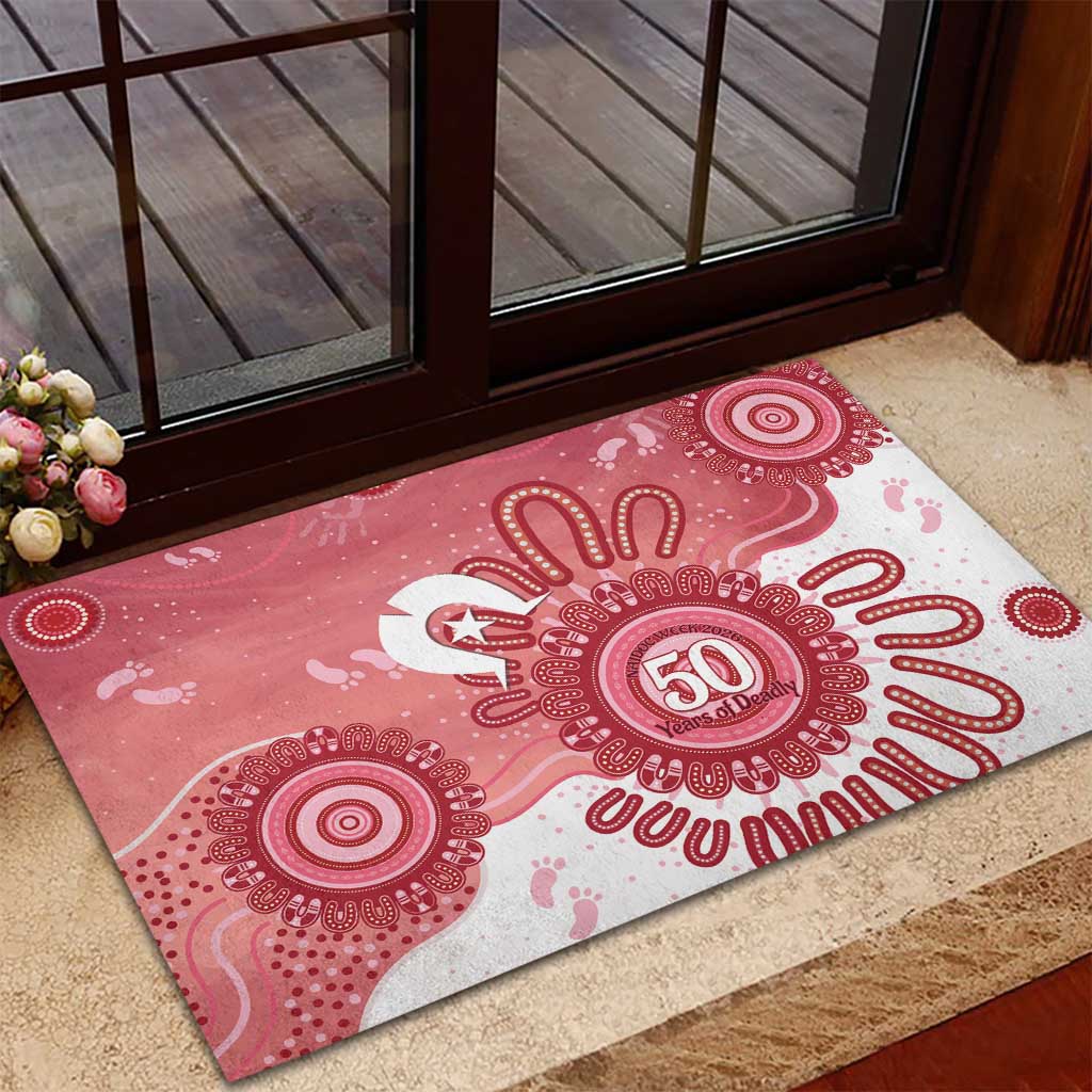 NAIDOC Week 2026 Rubber Doormat 50 Years Deadly Dhari Pink Aboriginal Art