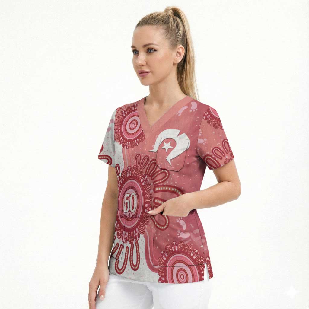 NAIDOC Week 2026 Scrub Top 50 Years Deadly Dhari Pink Aboriginal Art