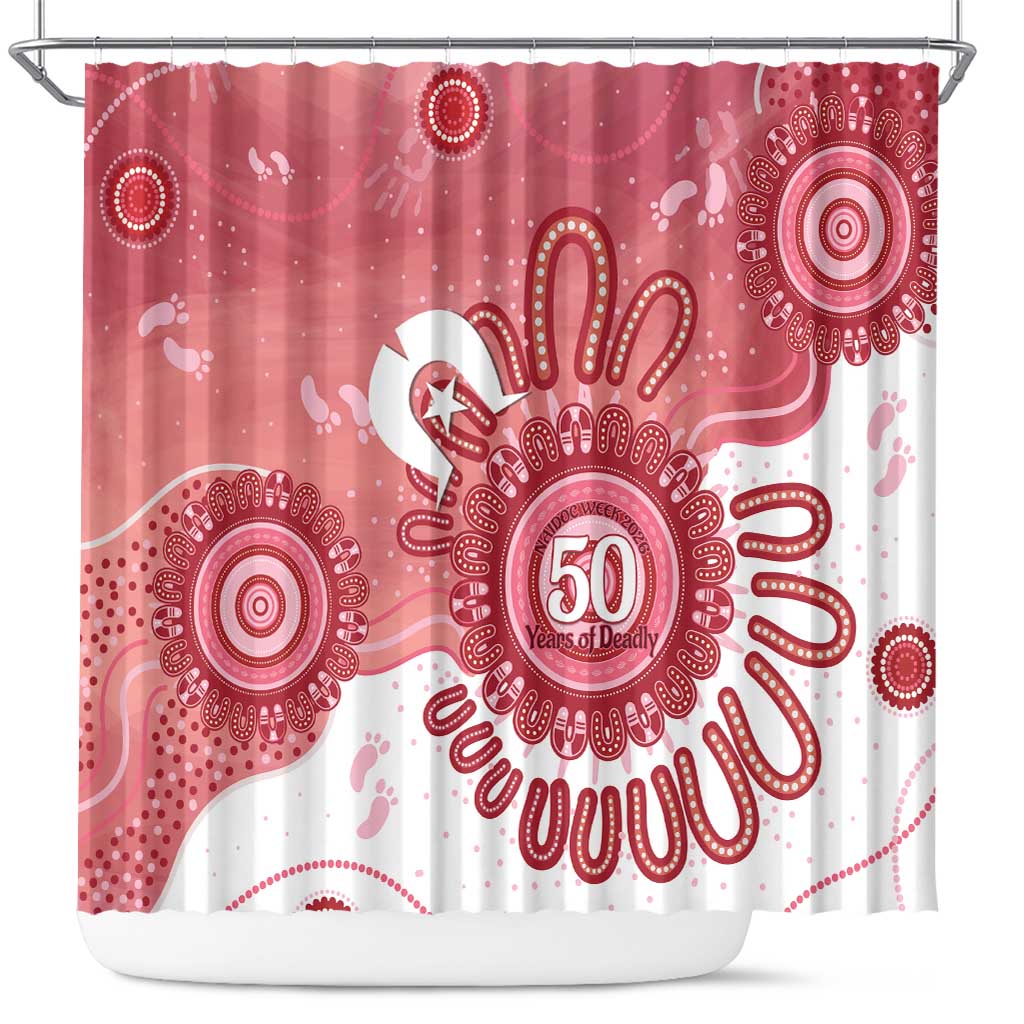NAIDOC Week 2026 Shower Curtain 50 Years Deadly Dhari Pink Aboriginal Art