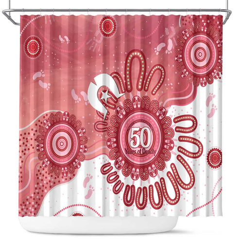 NAIDOC Week 2026 Shower Curtain 50 Years Deadly Dhari Pink Aboriginal Art