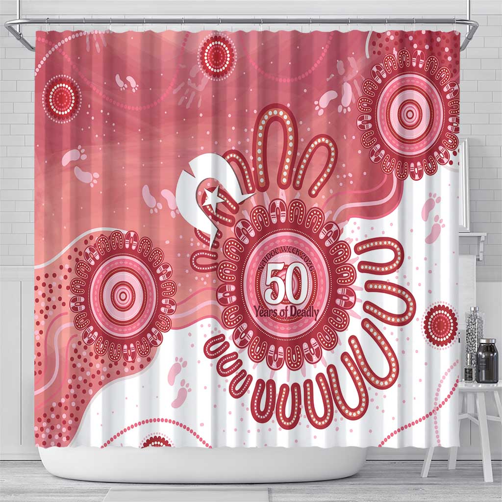 NAIDOC Week 2026 Shower Curtain 50 Years Deadly Dhari Pink Aboriginal Art