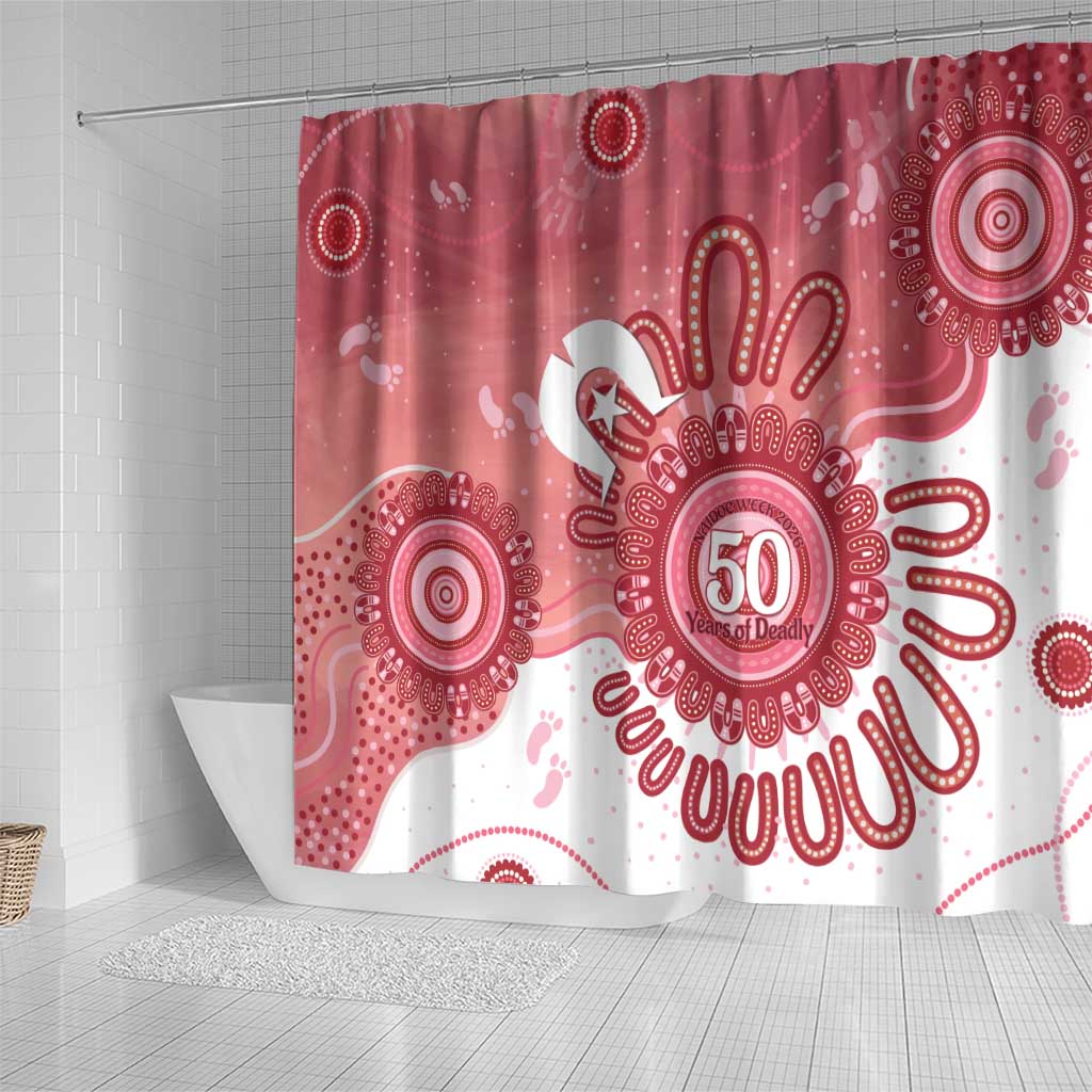 NAIDOC Week 2026 Shower Curtain 50 Years Deadly Dhari Pink Aboriginal Art