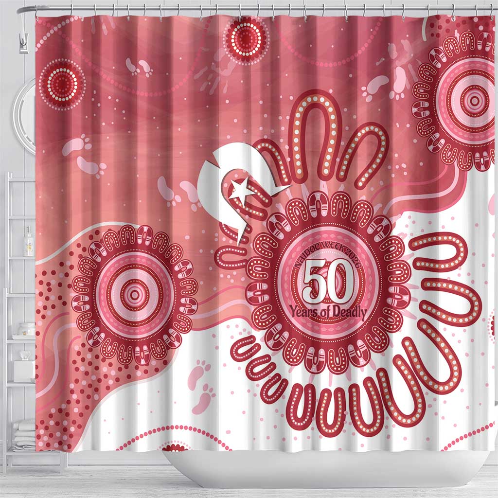 NAIDOC Week 2026 Shower Curtain 50 Years Deadly Dhari Pink Aboriginal Art