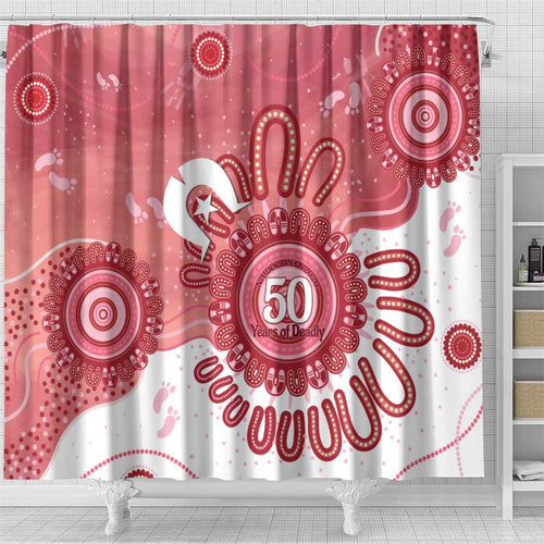 NAIDOC Week 2026 Shower Curtain 50 Years Deadly Dhari Pink Aboriginal Art