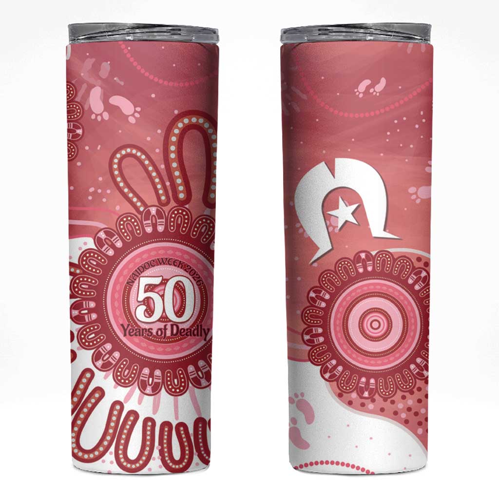 NAIDOC Week 2026 Skinny Tumbler 50 Years Deadly Dhari Pink Aboriginal Art