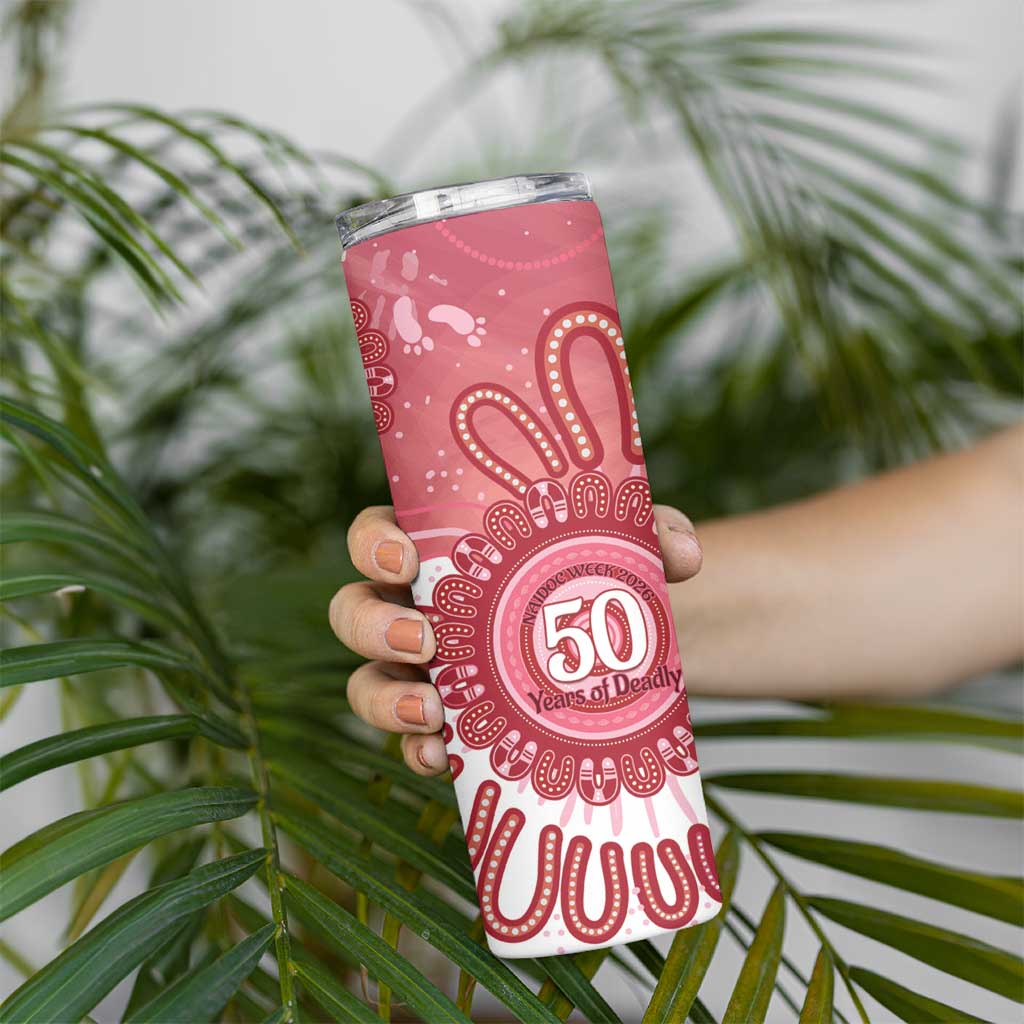 NAIDOC Week 2026 Skinny Tumbler 50 Years Deadly Dhari Pink Aboriginal Art