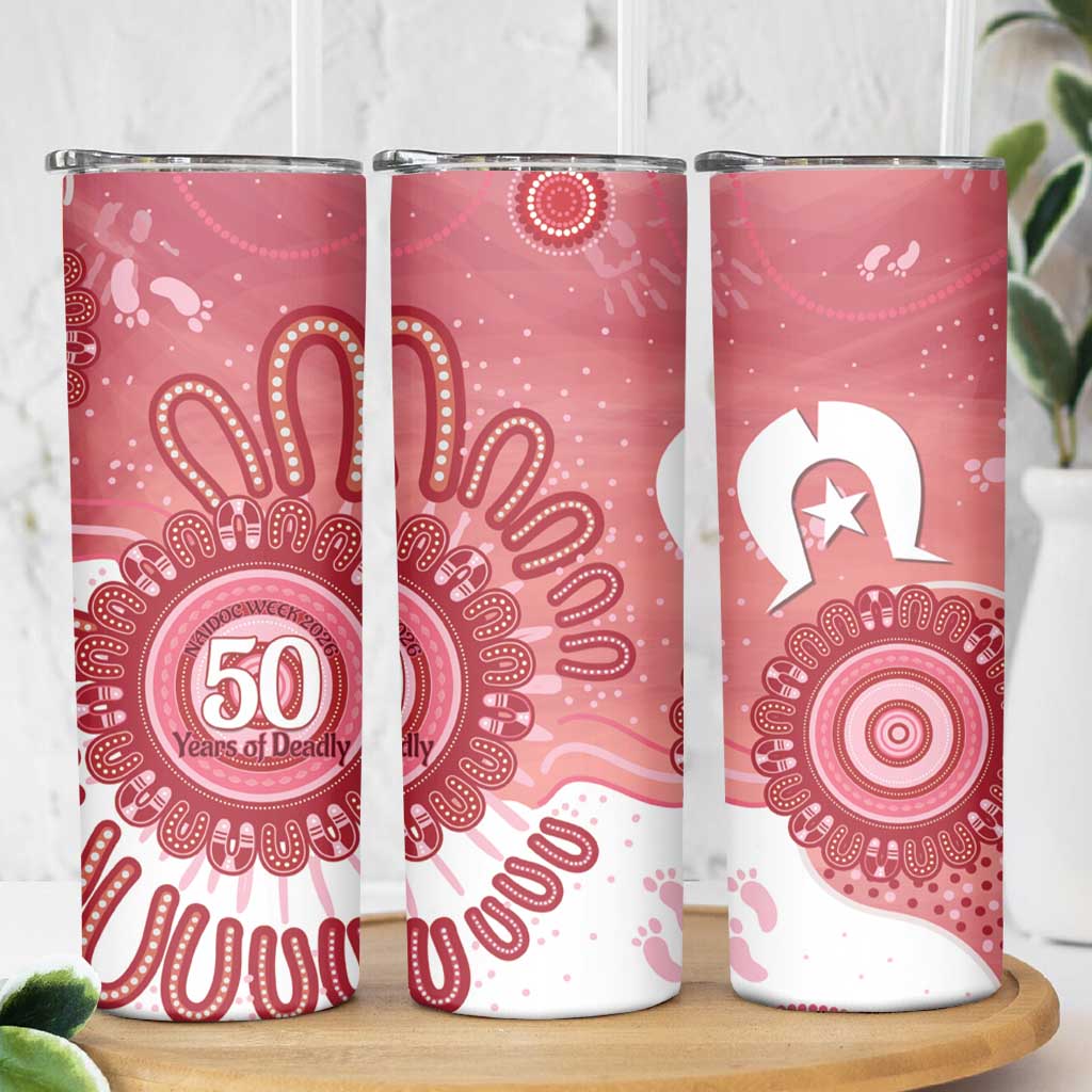 NAIDOC Week 2026 Skinny Tumbler 50 Years Deadly Dhari Pink Aboriginal Art