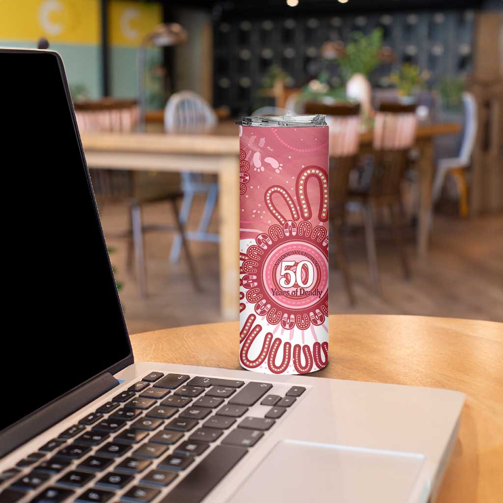 NAIDOC Week 2026 Skinny Tumbler 50 Years Deadly Dhari Pink Aboriginal Art