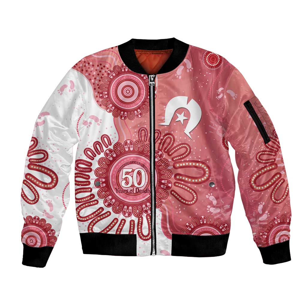 NAIDOC Week 2026 Sleeve Zip Bomber Jacket 50 Years Deadly Dhari Pink Aboriginal Art