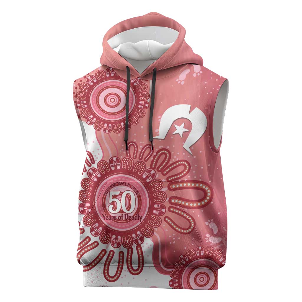 NAIDOC Week 2026 Sleeveless Hoodie 50 Years Deadly Dhari Pink Aboriginal Art