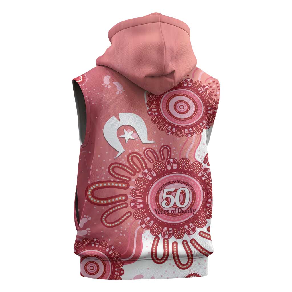 NAIDOC Week 2026 Sleeveless Hoodie 50 Years Deadly Dhari Pink Aboriginal Art