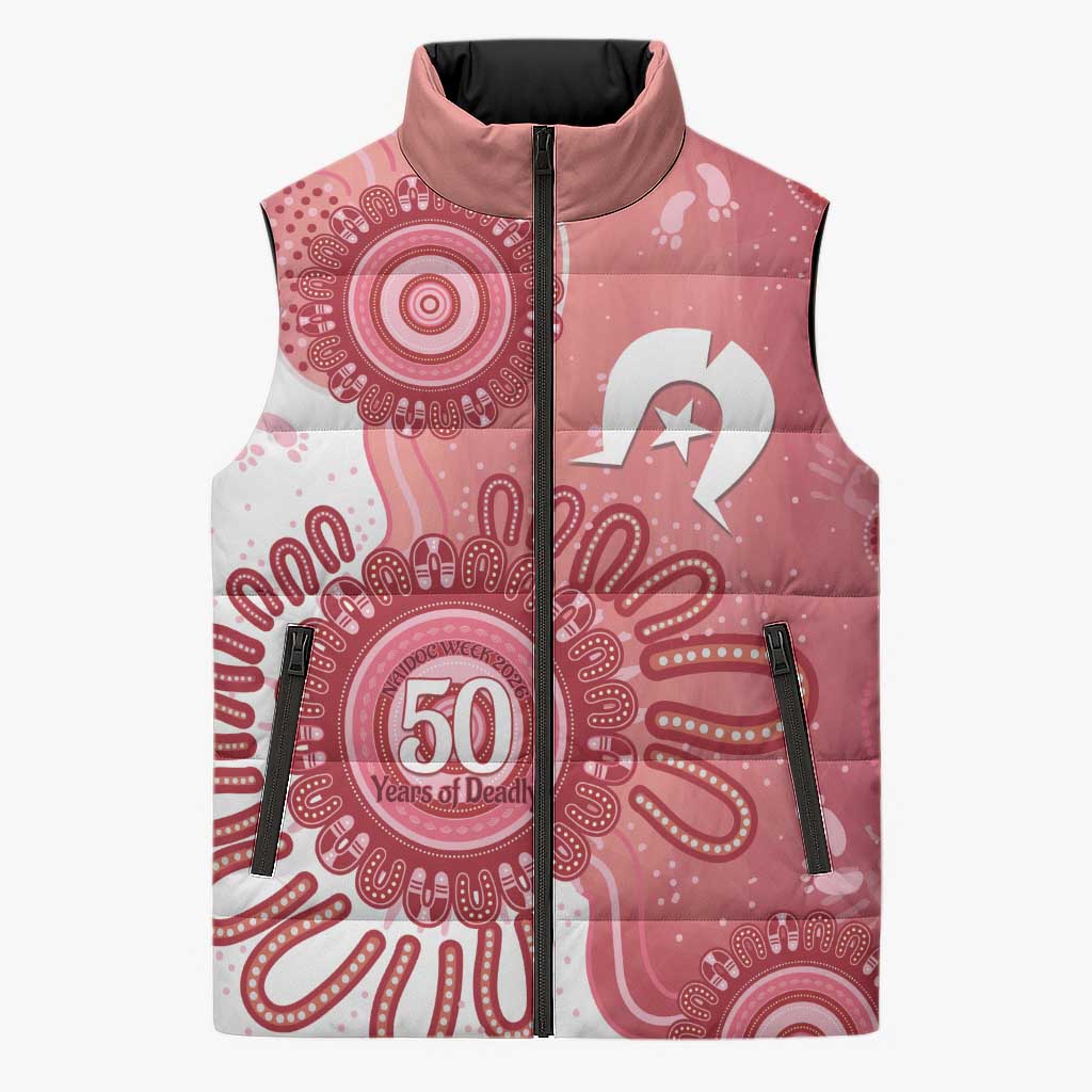 NAIDOC Week 2026 Sleeveless Puffer Jacket 50 Years Deadly Dhari Pink Aboriginal Art
