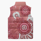 NAIDOC Week 2026 Sleeveless Puffer Jacket 50 Years Deadly Dhari Pink Aboriginal Art