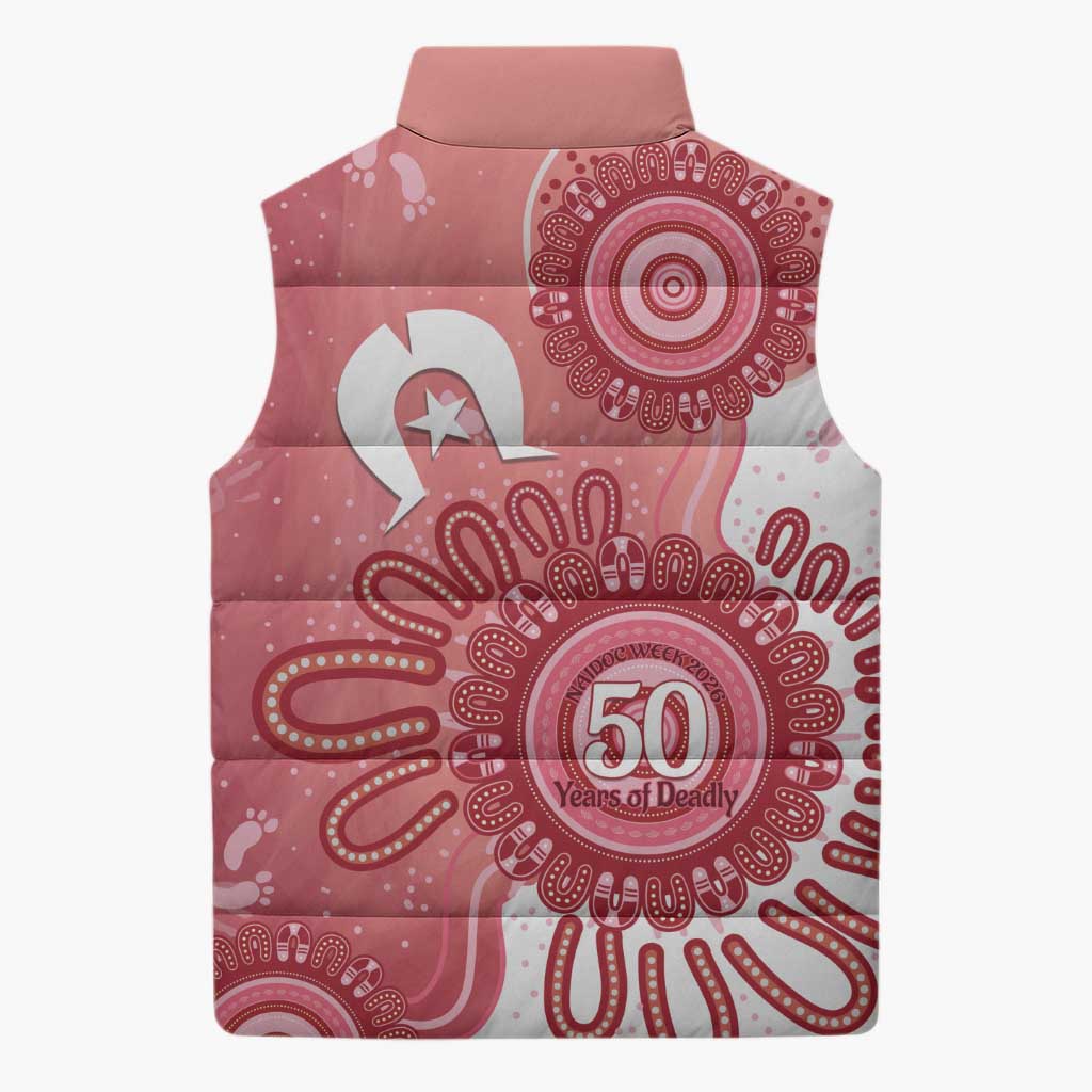 NAIDOC Week 2026 Sleeveless Puffer Jacket 50 Years Deadly Dhari Pink Aboriginal Art