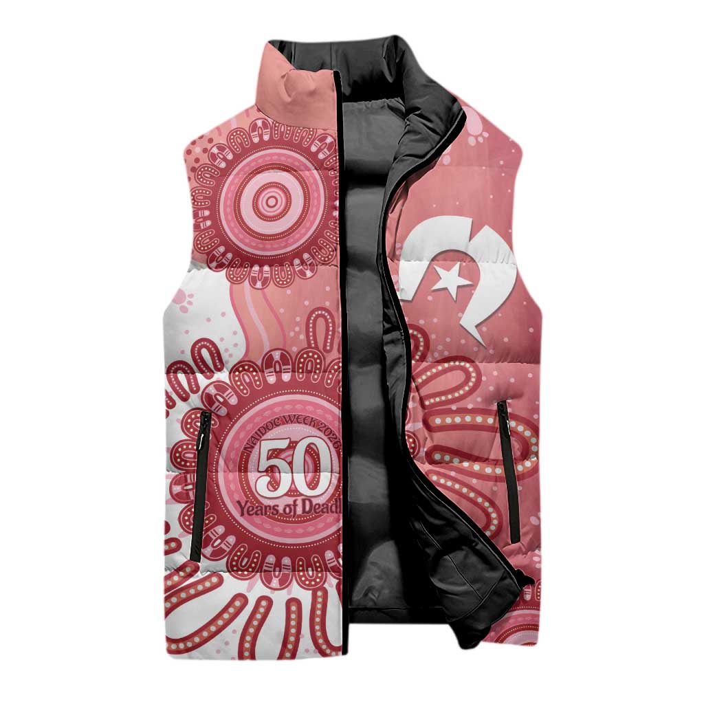 NAIDOC Week 2026 Sleeveless Puffer Jacket 50 Years Deadly Dhari Pink Aboriginal Art