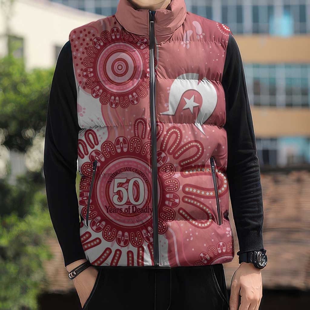 NAIDOC Week 2026 Sleeveless Puffer Jacket 50 Years Deadly Dhari Pink Aboriginal Art