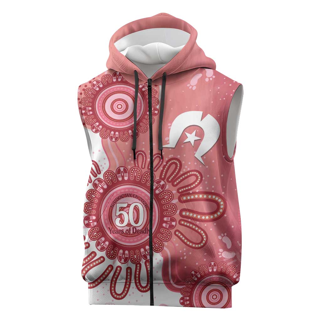 NAIDOC Week 2026 Sleeveless Zip Hoodie 50 Years Deadly Dhari Pink Aboriginal Art